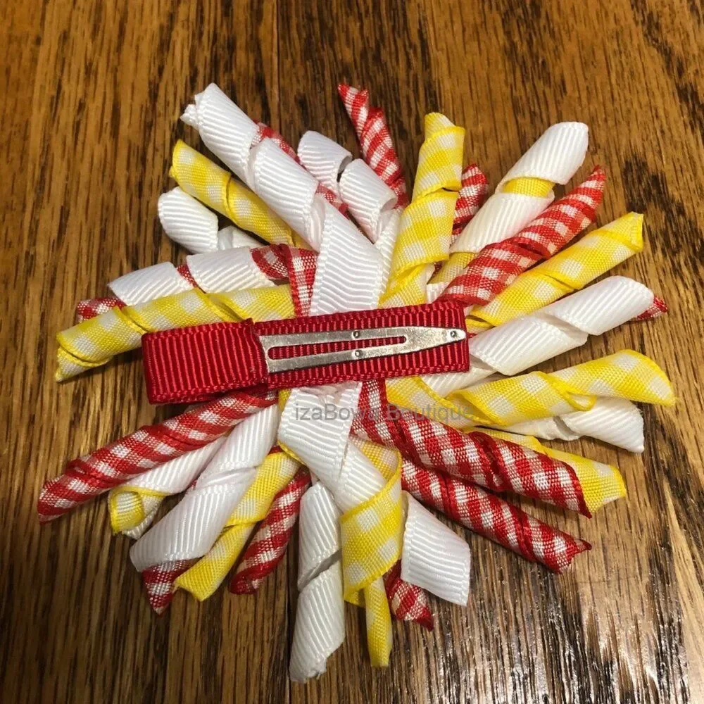Red Gingham, Yellow & White Korker Bow   4B2104  Handmade NWT Boutique